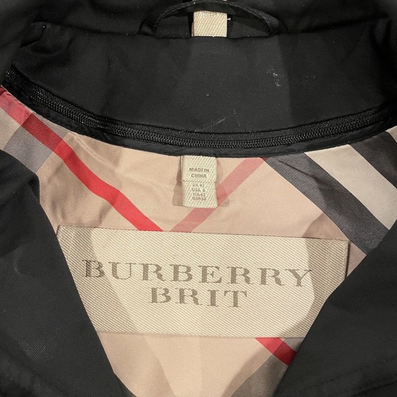 Burberry Brit Hooded Black Trench Coat Rain Jacket Size 8 Women's - Picture 2 of 10